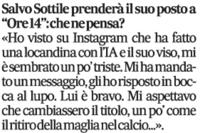 GalantoMassimo's tweet photo. Milo Infante su Salvo Sottile, che prenderà il suo posto a Ore 14. Dal Messaggero https://t.co/LQ8uTd7idJ
