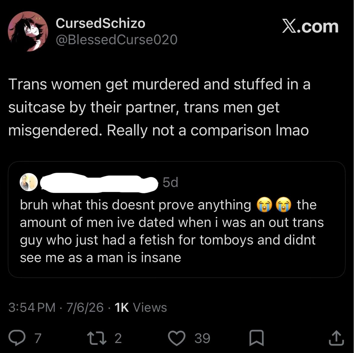 DebunkGunk's tweet photo. What the fuck is it with trans people unironically denying the violence of other trans people in the same unironic manner that actual transphobes treat them as a whole. https://t.co/EHfQmPrvQ9