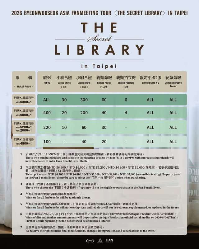 mngwell_'s tweet photo. รับกด ✨
2026 ByeonWooSeok Asia Fanmeeting Tour 〈The Secret Library〉 in Taipei
♡ 25 Sep 2026
♡ รับกดแบบระบุแถว/Random seat
♡ รอบ Membership
♡ ปรึกษา/สอบถามทาง DM
#BYEONWOOSEOK_TOUR_IN_TPE
#TheSecretLibrary_in_TPE
#TheSecretLibrary_TOUR
#BYEONWOOSEOK_TOUR https://t.co/UTAcUslaFB