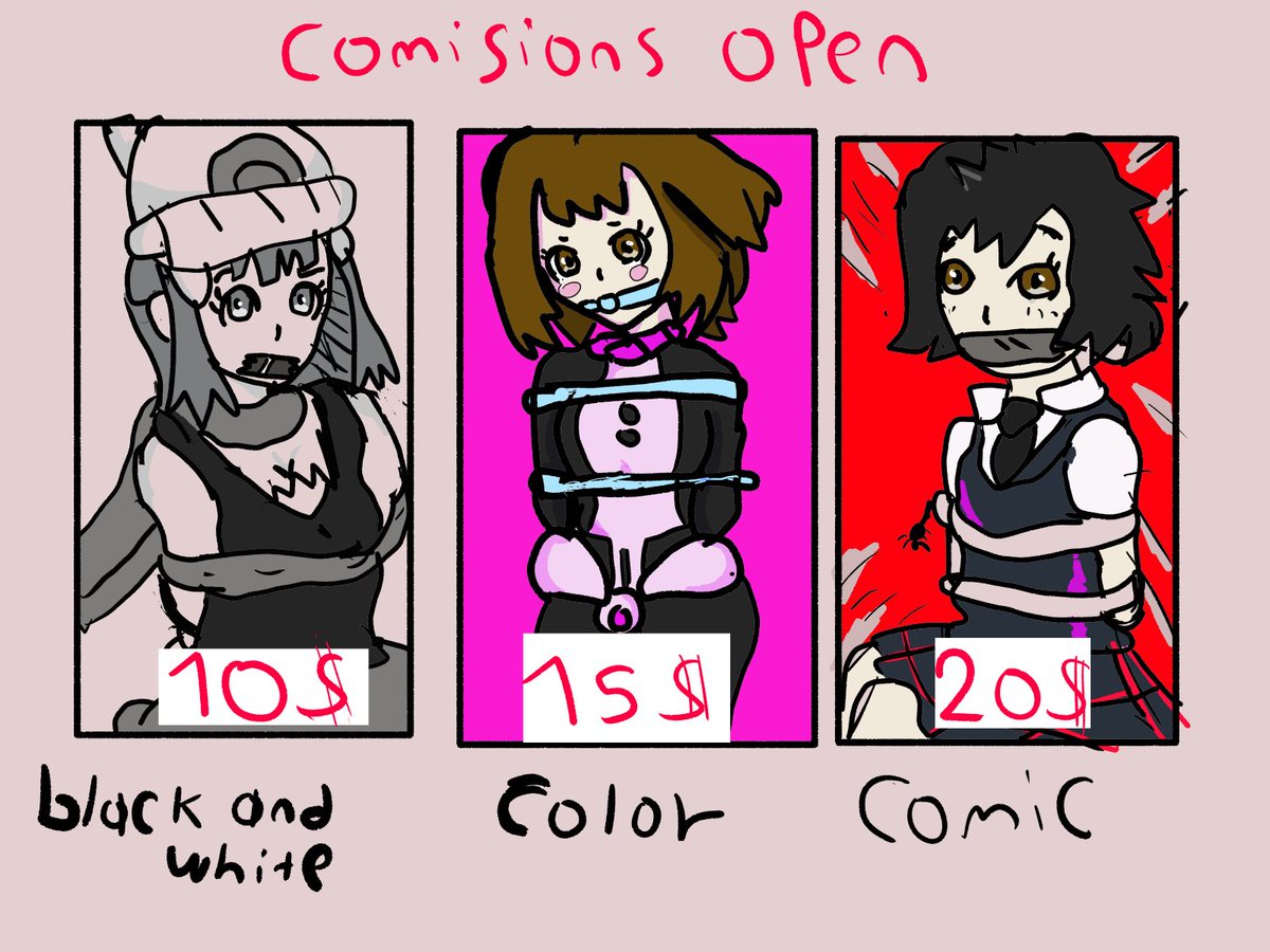 Davidenderdid's tweet photo. commissions is now open.
Here are the rules:

1 NSFW allowed
2 Furries allowed
3 Fictional characters allowed
4 Real people over 18

5 No gore or torture allowed.
6 Peril is allowed, but without gore.

7 No drowning.
8  No diapers.
Did or gid is allowed. https://t.co/YIOtkIUd1I