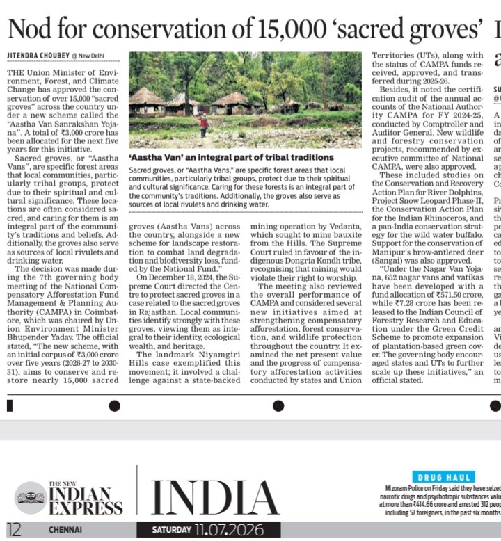 journojitendra's tweet photo. Govt launched a programme for conservation of over 15,000 “#sacred #groves”-a specific #forest areas that local communities protect due to their #spiritual and #cultural significance. With allocation of Rs 3000 cr for next 5 yrs.
#forest #sacredgroves #communityforest @moefcc https://t.co/cArBPT143s