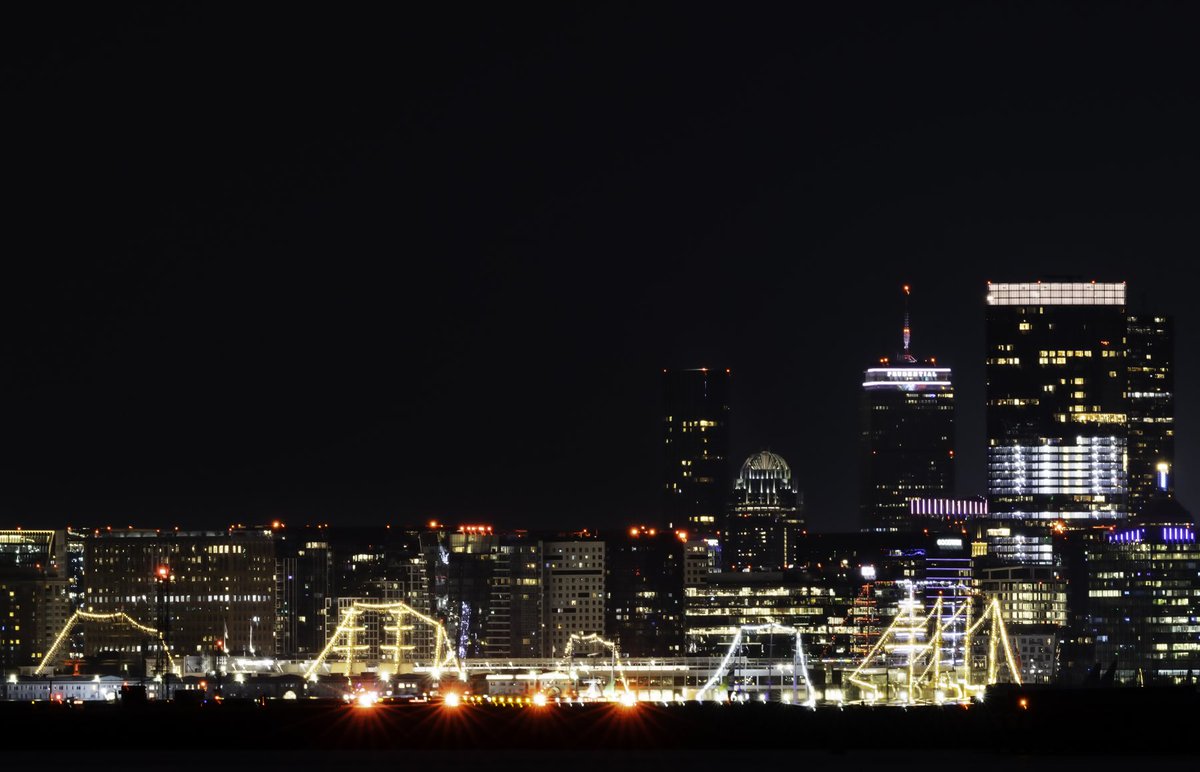 NBC10Boston's tweet photo. Illuminated and docked tall ships dot the #Boston skyline tonight after dazzling the city with a spectacular parade earlier in the day. 📸@pictureboston https://t.co/yVJZrgrJ8W