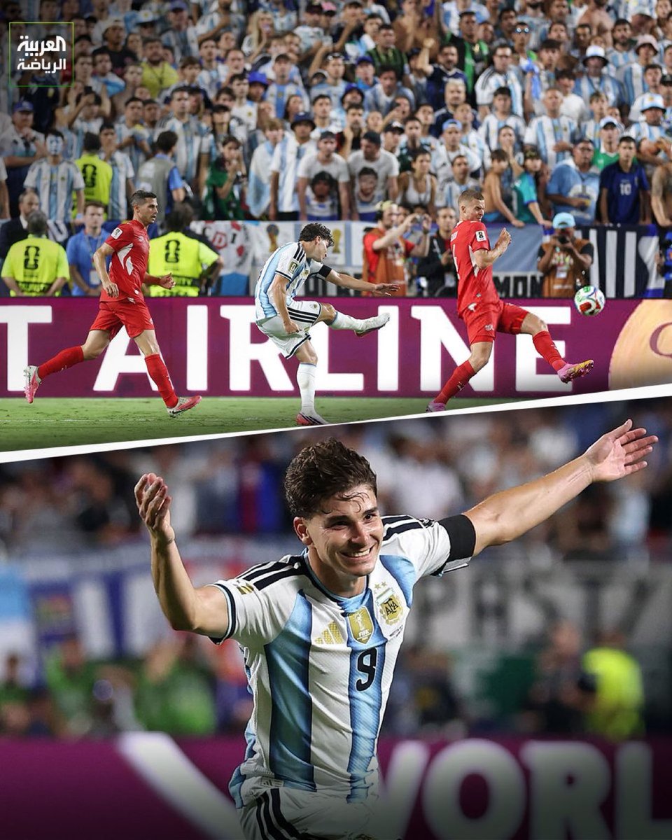 moommo100's tweet photo. ألفاريز يسجل الثاني للأرجنتين بتسديدة مذهلة لا تصدق🤯

 🇦🇷الأرجنتين 2 (ماك أليستر - ألفاريز) 
🆚
🇨🇭سويسرا 1 (ندوي) 

🏆 كأس العالم - دور الـ8

🏟️ كانساس https://t.co/dGajm6Gsyo