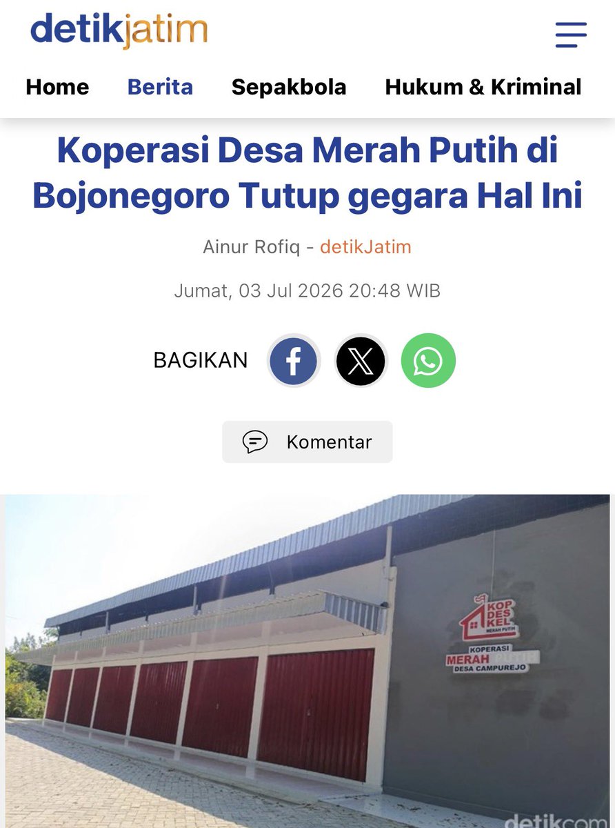karirfess's tweet photo. Sungguh miris…
Asli dahh!!!

Di Bojonegoro, 80% dari 85 gerai KDMP tutup serentak. Bukan karena maling, tapi karyawannya sendiri yang mogok.

Gajinya cuma Rp76 ribu sebulan. Ada yang dijanjikan Rp1,4 juta, tapi standar PT Agrinas malah Rp1,9 juta. 

Ada juga yang cuma Rp900 ribu. Tanpa kontrak, tanpa BPJS.

Gedungnya Rp1,6 miliar per unit, gudang luas, gapura Merah Putih gagah.

Tapi gaji penjaganya tak cukup buat ongkos pulang-pergi..😢😢 https://t.co/E6OjjIdbr1