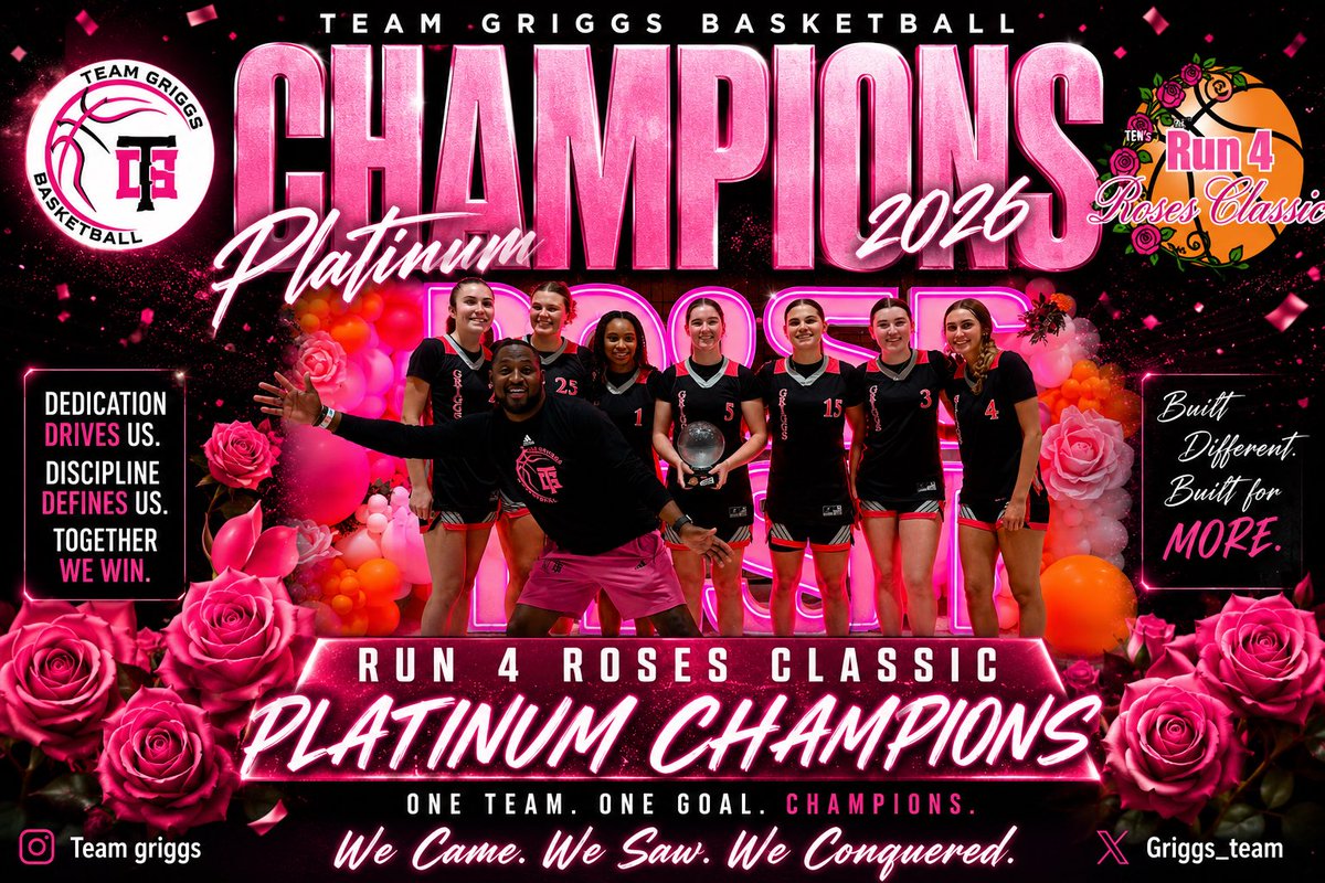 griggs_team's tweet photo. WOW. WHAT. A. WEEKEND.

💗 2029s competed with heart
🏆 2027s went 5-0 and earned the Run 4 Roses Platinum Championship.

Different teams. One standard.

Louisville is in the books…
Next stop: Chicago. 🏀✈️ 
@Assist_U_ @CoachBCH @cltmediagroup @TFNsRun4Roses @CoachJillDunn https://t.co/1UY1Ao9A12