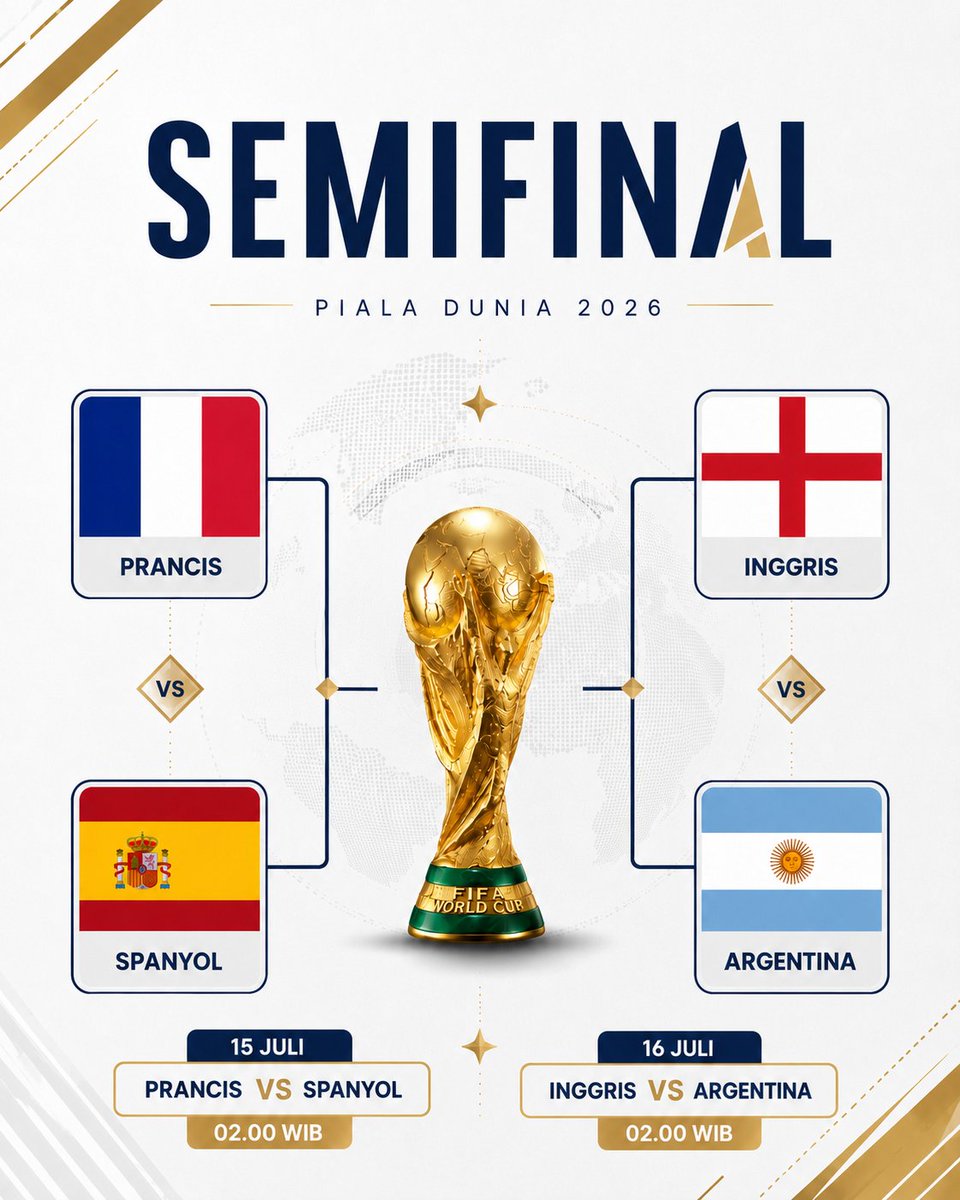 idextratime's tweet photo. ✅ RESMI : 4 tim terbaik di Piala Dunia 2026.

Jadi, siapa yang ingin kalian lihat di partai final? 🥶

#FeelEveryGoal | @toshibatv_id https://t.co/h0ukpZS3Sg