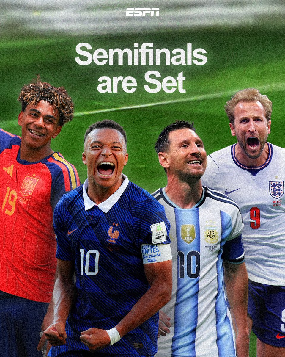 ESPNFC's tweet photo. BLOCKBUSTER MATCH UPS IN THE WORLD CUP SEMIFINALS 🍿 https://t.co/lzJJHSCudj