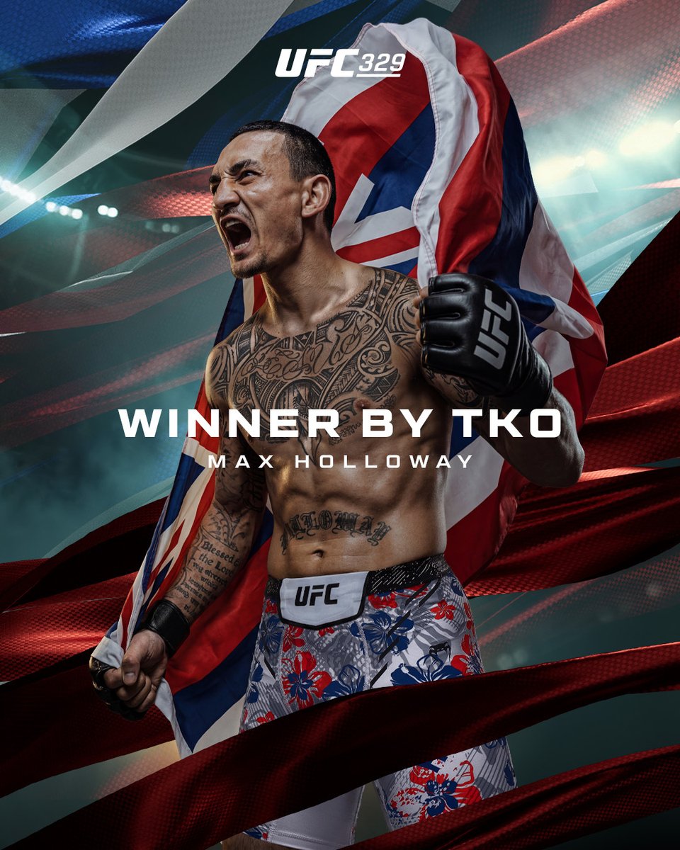 ufc's tweet photo. Max Holloway defeats Conor McGregor by TKO at #UFC329 https://t.co/4I0E1Rhx6R