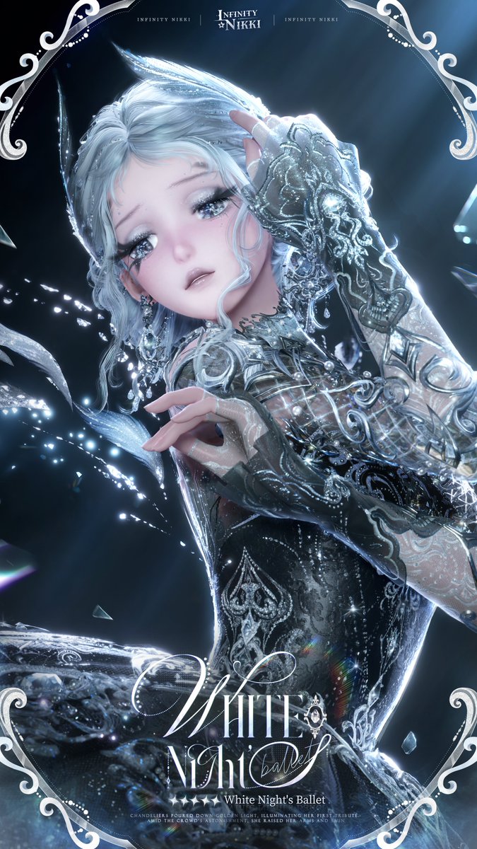 InfinityNikkiEN's tweet photo. ♾Whimsical Wardrobe | White Night's Ballet
>> Main Attribute: Cool

Chandeliers poured down golden light, illuminating her first tribute. Amid the crowd's astonishment, she raised her arms and spun, her black dress cleaving the Golden Age's most radiant long night. She was the most perfect miracle before the Titan King's throne, and the proudest invention of the age.

🩰Outfit Ability
[Spinning Reflections]: Spinning across mirrored planes, inverted reflections stir where illusion and reality entwine. Through the sleepless night, the dance knows no end.

🩰Outfit Details
[White Night's Ballet] can be evolved into the following outfits: [White Night's Ballet: Awakening] (Stage 1), [White Night's Ballet: Undercurrent] (Stage 2), and [White Night's Ballet: Flamewake] (Stage 3). Fully glow it up to obtain the [White Night's Ballet: First Glow] outfit.
>> Evolving the outfit to Stage 1 unlocks the pose [Graceful Leap].
>> Evolving the outfit to Stage 2 unlocks the Framed Moment item [Eternal Ballet]. You can also use Finale Heartchime in [Clothing Evolution > Action: Illusory Dance] to obtain the item [Dance of Golden Days: Illusory Dance] and the dance move [Flourishing Steps: Illusory Dance].
>> Evolving the outfit to Stage 3 unlocks [The Final Dance: Makeup], a new idle animation, poses, enhanced special effects, and alternative details for certain pieces.

🩰Limited-Time Resonance: [Through Songbound Night]
➤ Event Duration
After the Version 2.8 update on July 16, 2026 – August 27, 2026, 12:49 (UTC-7)
➤ Resonance Rewards
Based on your number of Resonance attempts, you can earn rewards such as selectable makeup boxes, an Avatar Frame, and a Momo's Cloak. Upon reaching 160 Resonance attempts, an [Ocean's Radiance Gift Box] can be claimed, which includes the item [Dance of Golden Days] and the dance move [Flourishing Steps].
➤ Resonance Rules
During the event, use Revelation Crystals or limited-time Revelation Crystals to resonate in [Through Songbound Night]. Every 10 Resonances guarantees one 4-star or higher piece, and every 20 Resonances guarantees one 5-star piece.
>> This Resonance event includes the "Ocean's Blessing" feature, allowing you to select one piece of the [White Night's Ballet] outfit for the upcoming Resonances. Once selected, for the first 5 times you obtain a 5-star piece, it will be the one you chose. Ocean's Blessing can only be used once, so please choose carefully.

♦ Note: Some makeup shown in the image is for reference only. The outfit's actual presentation may vary in the game.

——
➤ Infinity Nikki Version 2.8 Golden Dust launches globally on July 16 (UTC-7)!
➤ Download Now: https://t.co/soaPebzlY9
➤ Join us on Facebook Group: https://t.co/rabLOeX3ac
#InfinityNikki
#GoldenDust
#GoldenCity