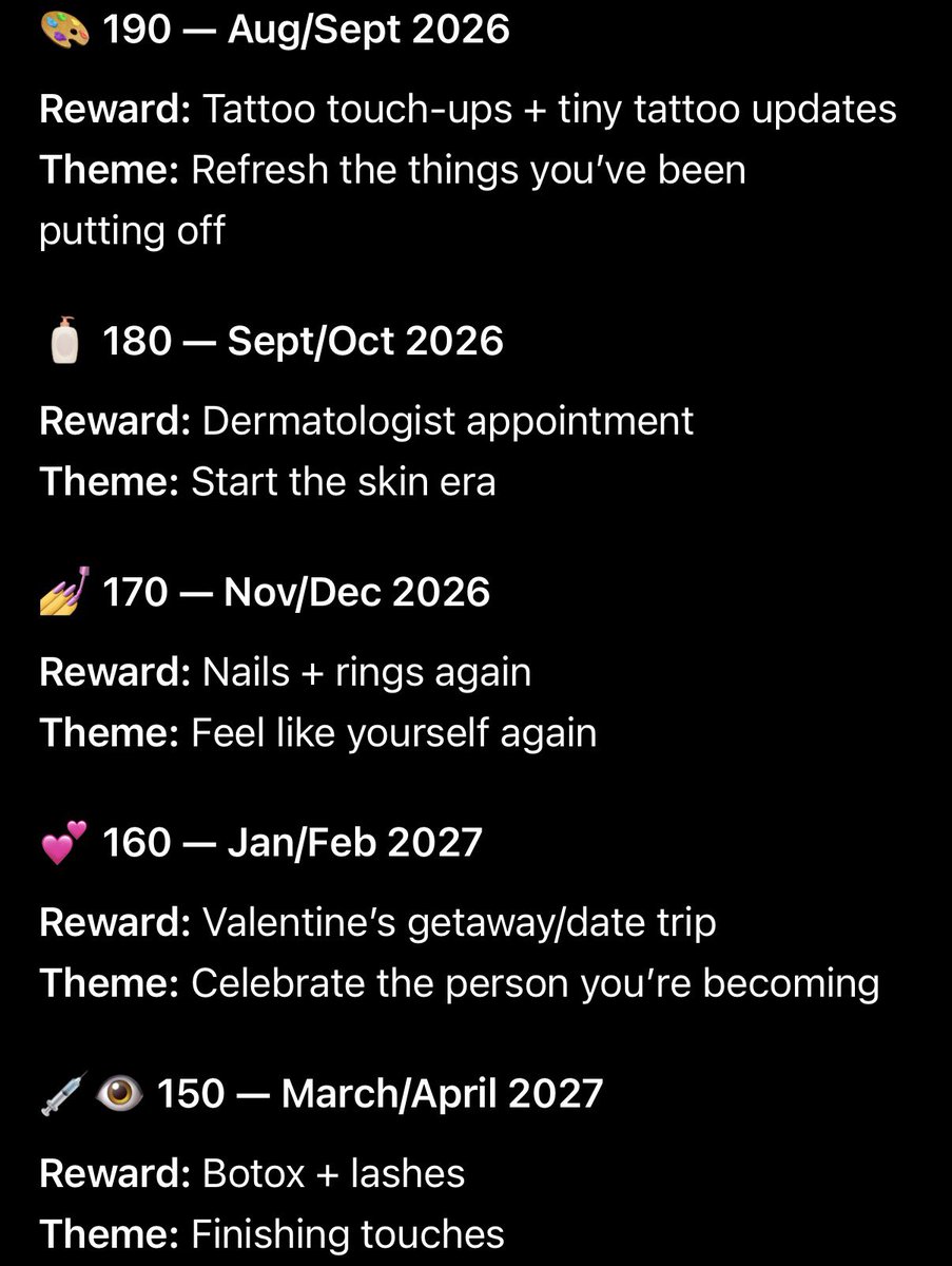 Tinyworkout's tweet photo. My rewards &amp; The time frame for me to lose all this weight. 

Praying it doesn’t actually take this long and the dates are giving me a lot of cushion. https://t.co/qURHfrUyJf