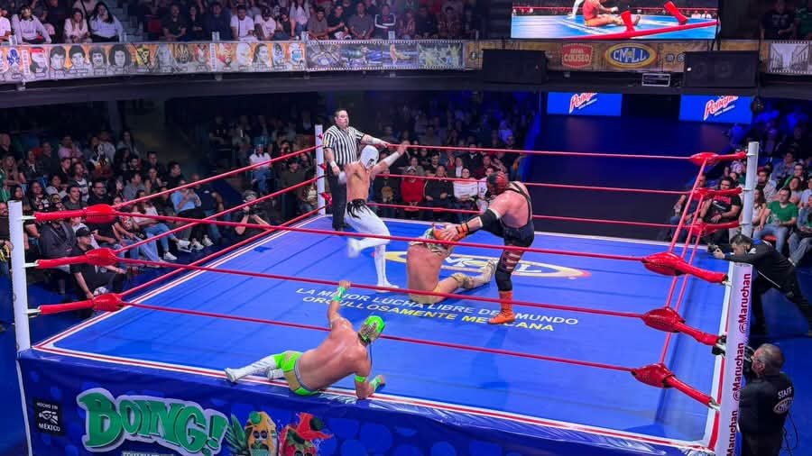 LaTijeraLucha's tweet photo. Lucha súper estelar para el bando rudo en medio de un “entradón” y un ambiente de clase mundial en la #ArenaColiseo, donde la dupla técnica de #Neón y #Esfinge no pudieron ante los castigos y la fabulosas llaves de #SoberanoJr y #Hechicero🔥
#latijeraluchalibre https://t.co/DqLdj2e1nm