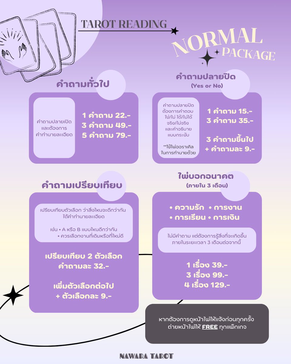 nawaratarot's tweet photo. รับคิวดูดวงไพ่ทาโรต์ Normal Package💐🔮

💗คำถามทั่วไป
💌คำทำนายละเอียด💜
1 คำถาม 22 บาท
3 คำถาม 49 บาท
5 คำถาม 79 บาท

#ดูดวง 🍏 https://t.co/HseJDSCU7I