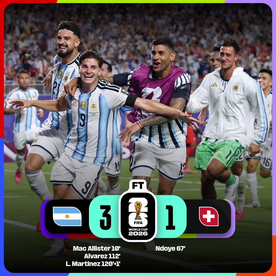 FIFAWorldCup's tweet photo. Argentina's extra time goals secures their Semi-final place! 💪

#FIFAWorldCup