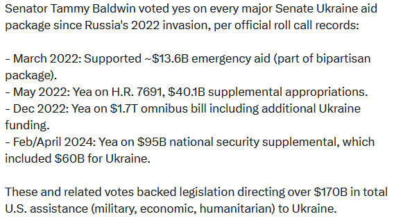 MostlyClear247's tweet photo. @SenatorBaldwin I wonder how much healthcare this would have bought... https://t.co/BesiDxuN11