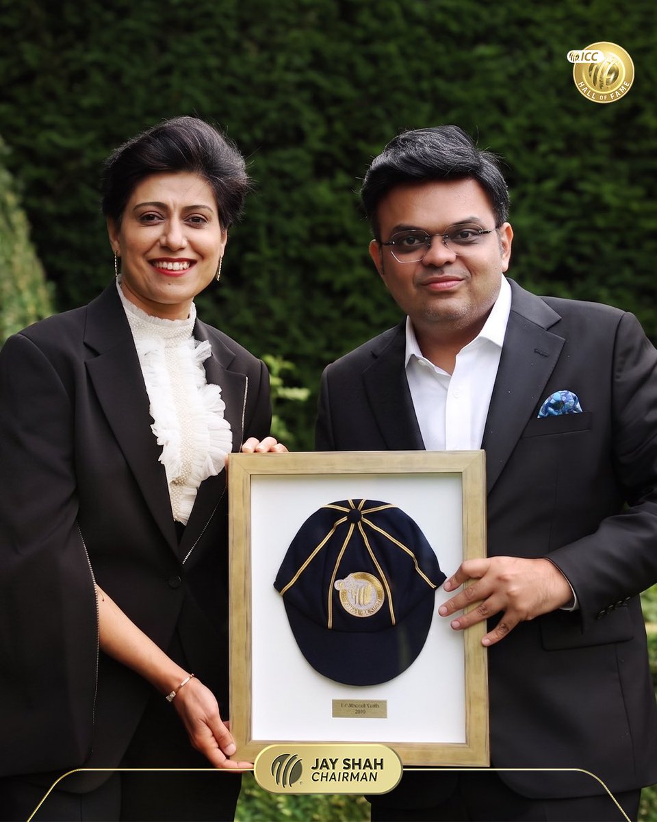 JayShah's tweet photo. I am delighted to welcome the latest inductees into the @ICC Hall of Fame, a tribute to the extraordinary individuals whose achievements have contributed greatly to our sport. 

@SGanguly99, @chopraanjum and @KP24 have all led their national teams with pride, and I would like to congratulate them on behalf of the ICC for this richly deserved honour.