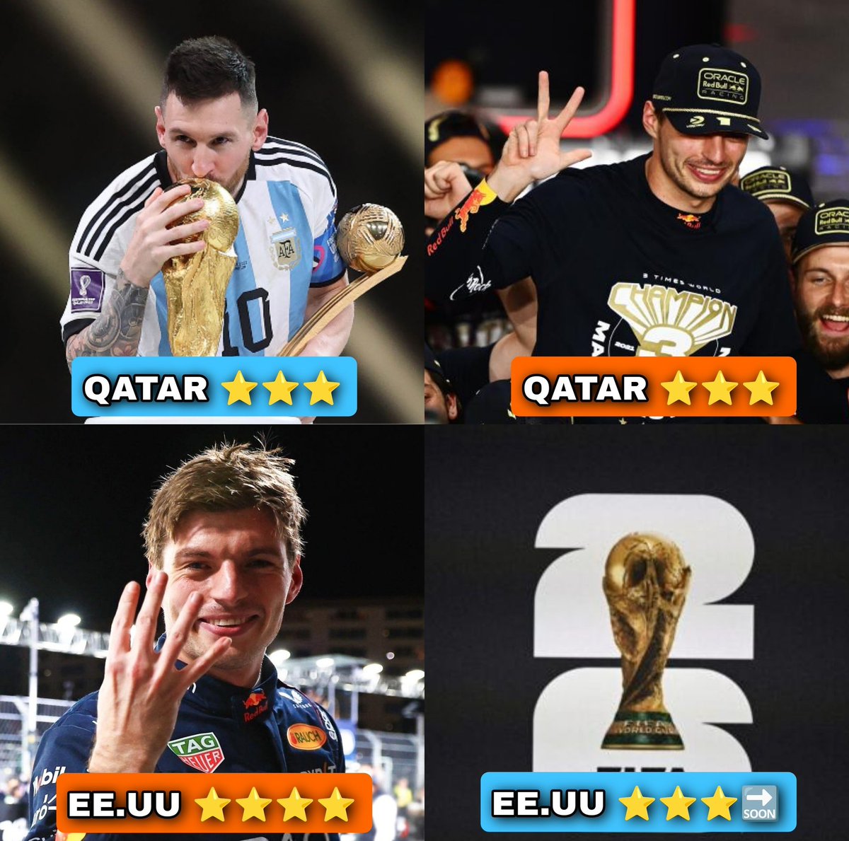 MaxArgento33's tweet photo. 🇦🇷 - Argentina ganó la tercera en Qatar.
🦁 - Max Verstappen ganó la tercera en Qatar.

🦁 - Max Verstappen ganó la cuarta en EEUU.
🇦🇷 - Este año el mundial es en EEUU... 

AYAYAYA, LO QUE SE VIENE... 🤫⭐⭐⭐🔜 https://t.co/NjAW9aQVP5