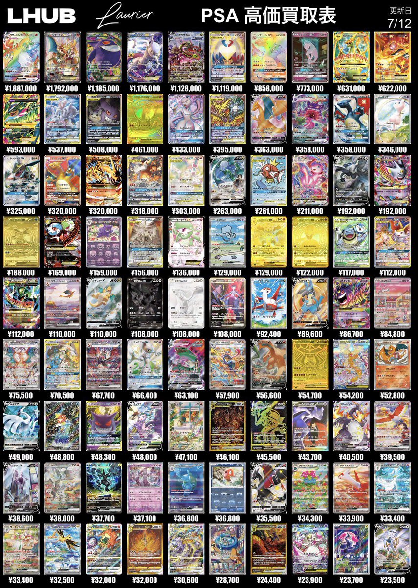 PSAまとめ売り 📈ポケモン郵送買取表（7/12）🚚📦 本日のPSA10買取表はこちらになり