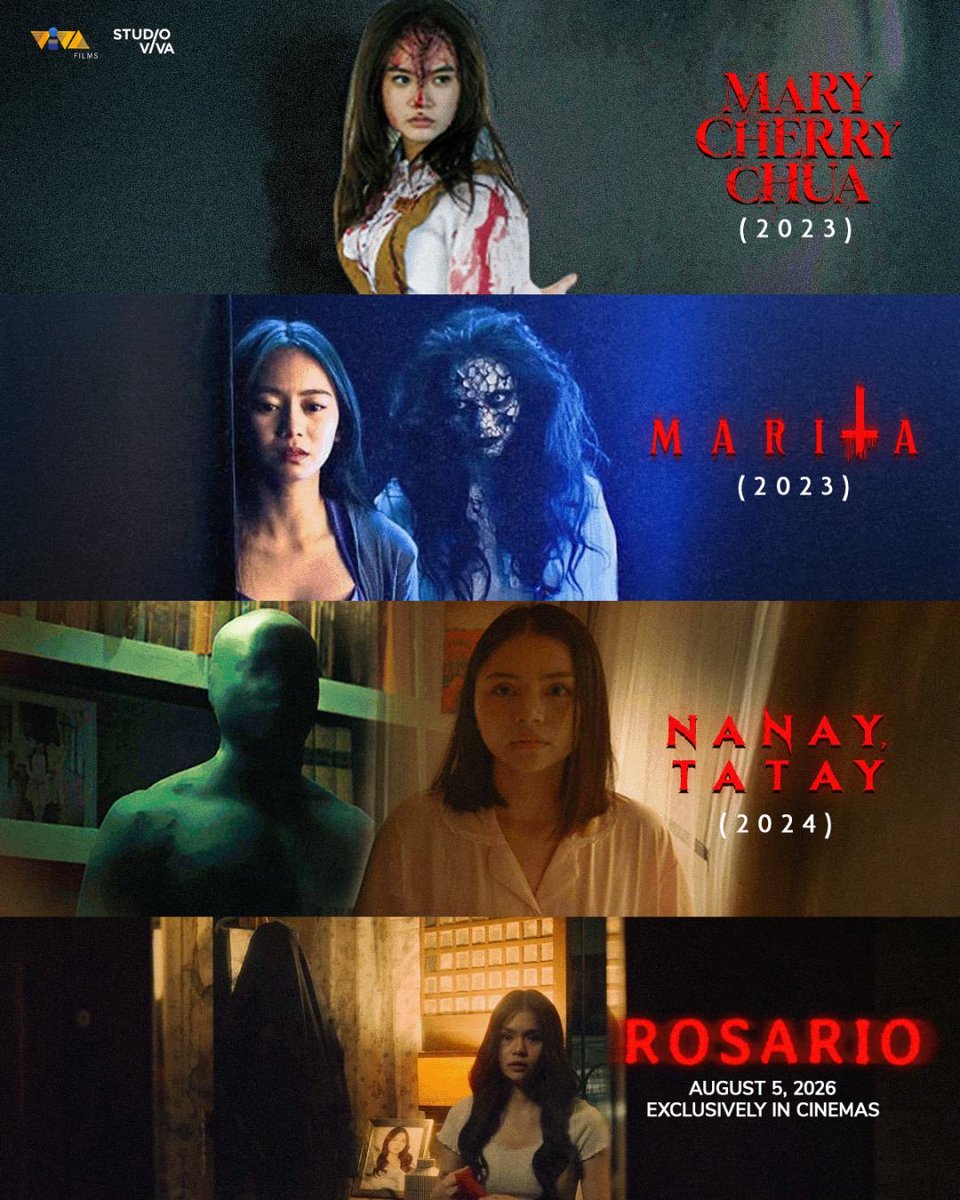 VIVA_Films's tweet photo. Here comes another PINOY HORROR movie 🍿

I-set na ang movie date ng barkada with the newest horror movie based on a Filipino superstition, ‘ROSARIO’. Directed by Roni S. Benaid. 

AUGUST 5 Exclusively In Cinemas!

#Rosario #RosarioMovie https://t.co/ZClDQU1NP3