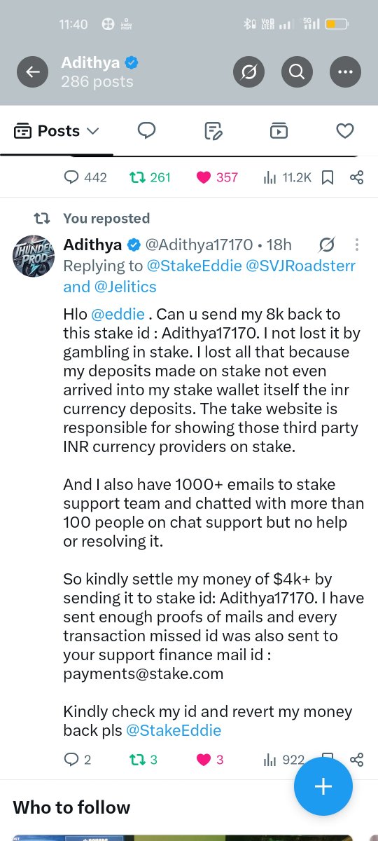 Adithya17170's tweet photo. @StakeEddie @Stake @Drake I want to curse u bro, u don't get cursed. U return my 8k to my id or u are going to suffer like anything mf. https://t.co/6HpMQE98P2