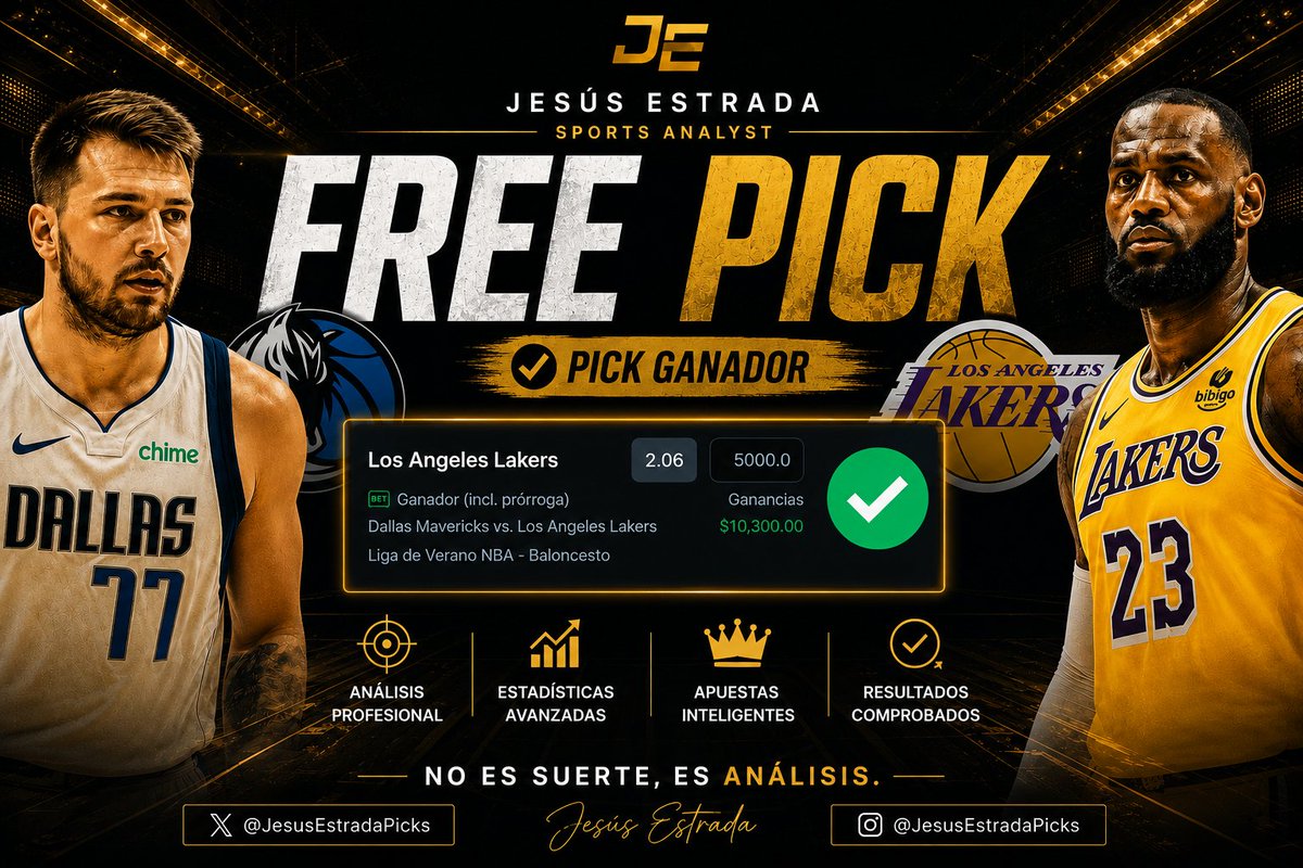 Estrada_Jesus_'s tweet photo. Gracias @Lakers

#FreePick #NBA #NBASummerLeague #Lakers #LakeShow #MFFL #Mavericks #LeBronJames #LukaDoncic #SportsBetting #ApuestasDeportivas #NBAPicks #BettingTips #WinningPicks #Tipster #SportsAnalyst #JesúsEstrada #JesusEstradaPicks #NoEsSuerteEsAnalisis #PickGanador https://t.co/l7AFRn5uwy