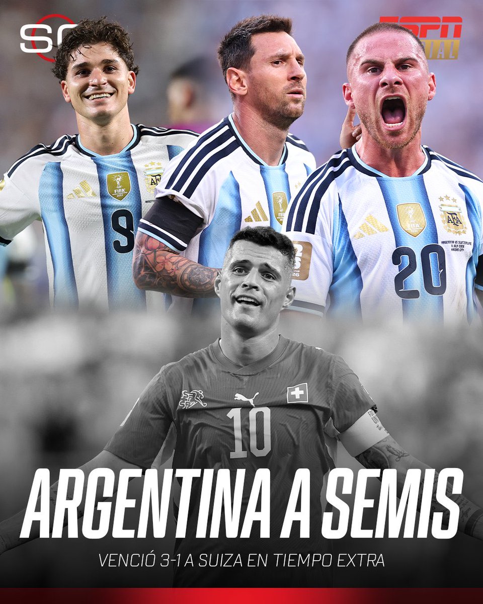 F1Tornello's tweet photo. Nacimos para sufrir!! Vamos Argentina 🇦🇷
Golazo de Julián cuando se venían los penales, ufff!
La burda simulación del jugador suizo expulsado cambió un partido que venía complicado.
Qué lujo escuchar a Mariano Closs y Latorre, son objetivos y elogian o critican cuando corresponde #DisneyPlus #ESPN