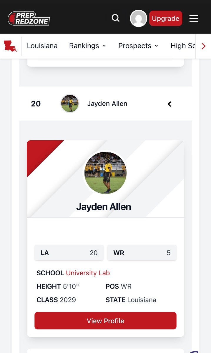 JaydenAllen29's tweet photo. Blessed to be rated 20th overall in my class and the 5th overall WR in 2029 by @PrepRedzoneLA. Much more work to do, just getting started!!!!!

@andrechampagnee 
@PrepRedzoneLA 
@PrepRedzone 
@RecruitLouisian 
@LAvsAllYall 
@LAFootballMagTV 
@GenLouisiana 
@JordanArcement 
@samspiegs 
@Rivals 
@RivalsHS 
@SWiltfong_ 
@ChadSimmons_