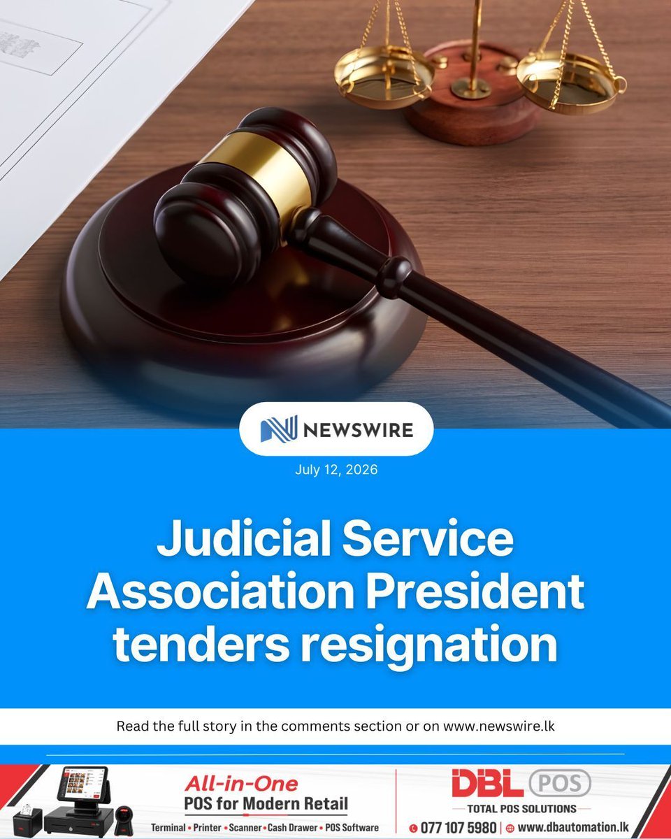 NewsWireLK's tweet photo. Judicial Service Association President tenders resignation 

Full Story: https://t.co/a3TnACuHDp https://t.co/tvL67y1ZFS