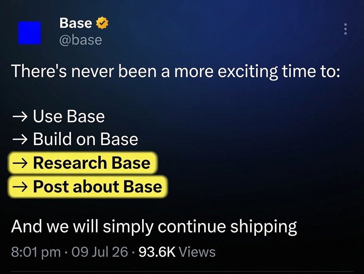 cryptofara2022's tweet photo. only talk about the $base airdrop not good : Research and create useful content around:

I’ve said this many times before:

Start posting about @base 

→ Base ecosystem projects
→ Real-world use cases
→ B20 on Base
→ Stablecoins and onchain payments
→ Builders, apps https://t.co/RUPUbXcPFT