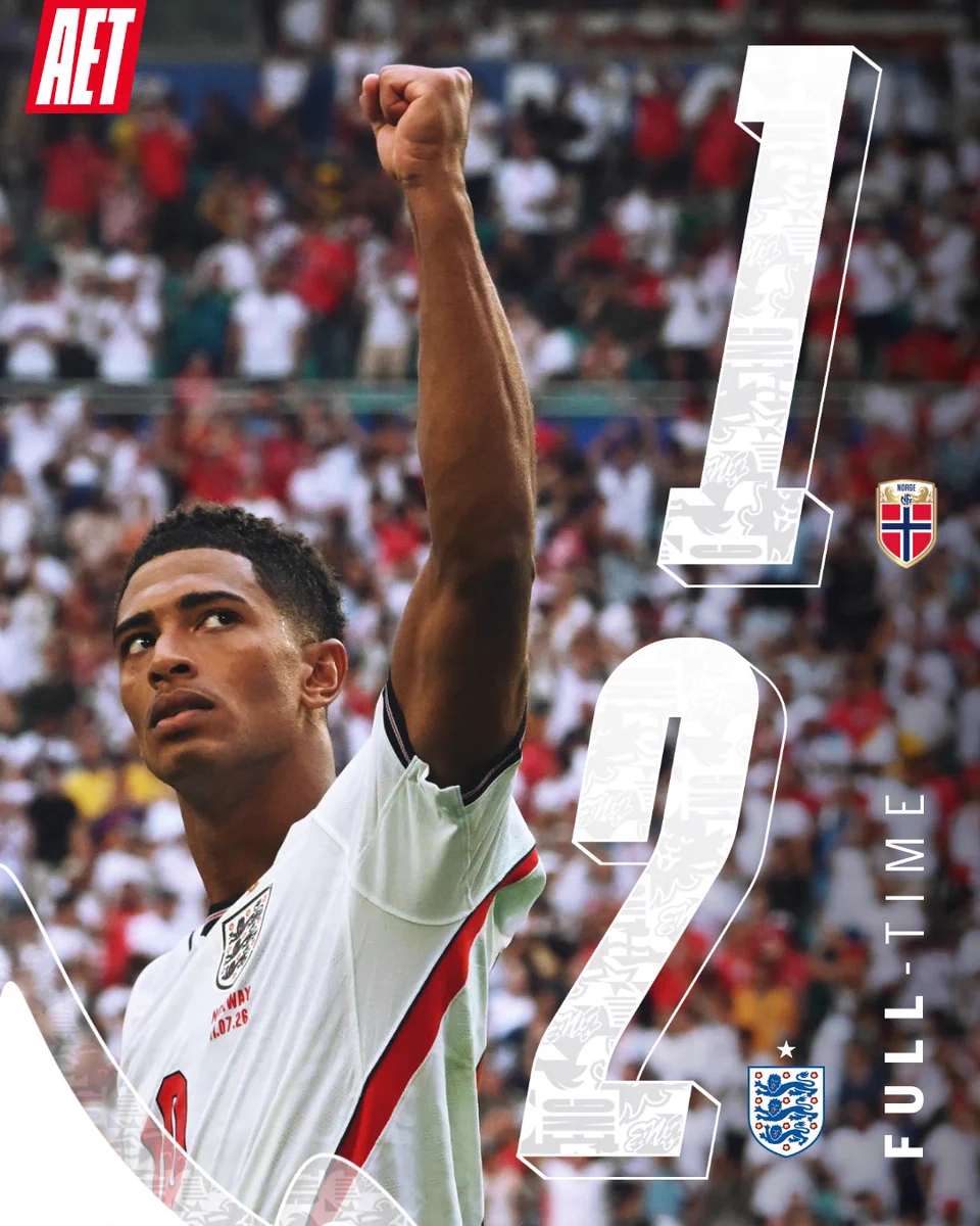 Full-time: Norway 1-2 England (AET)