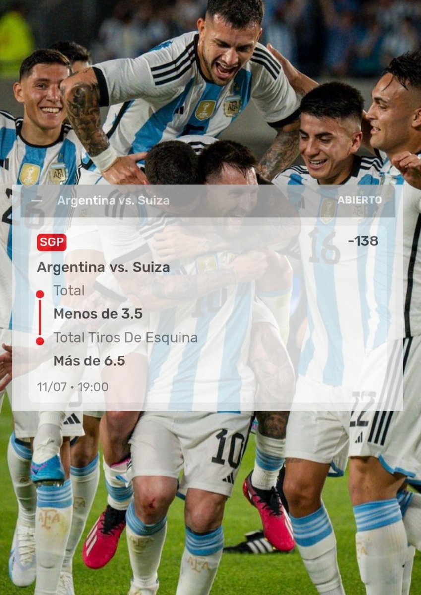 SMPicks777's tweet photo. 🚨 | PICK DEL MUNDIAL 2026 | 🚨 

🇦🇷| Argentina vs Suiza |🇨🇭

Pick: Under 3.5 goles + Over 6.5 Corners

Probabilidad Nuestra: 69%
Probabilidad del Mercado: 58%
EV:+11% (Aprox)

Cuota: -138
Stake: 3U

Explicación breve👇:

Esperamos un partido donde Argentina lleve la iniciativa y pase mucho tiempo atacando, algo que suele traducirse en córners. Suiza, por su estilo ordenado y defensivo, seguramente intentará cerrar espacios y obligar a Argentina a atacar por fuera, un escenario que también favorece los tiros de esquina.
Al mismo tiempo, al ser un partido de eliminación directa, es normal que ambos equipos jueguen con más precaución y que el marcador no se dispare.

#Messi #Mundial #Argentina