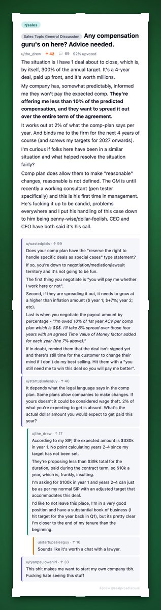 realprosdiscuss's tweet photo. Salesperson seeks advice on being ripped off by his firm https://t.co/t5zCtygOa7
