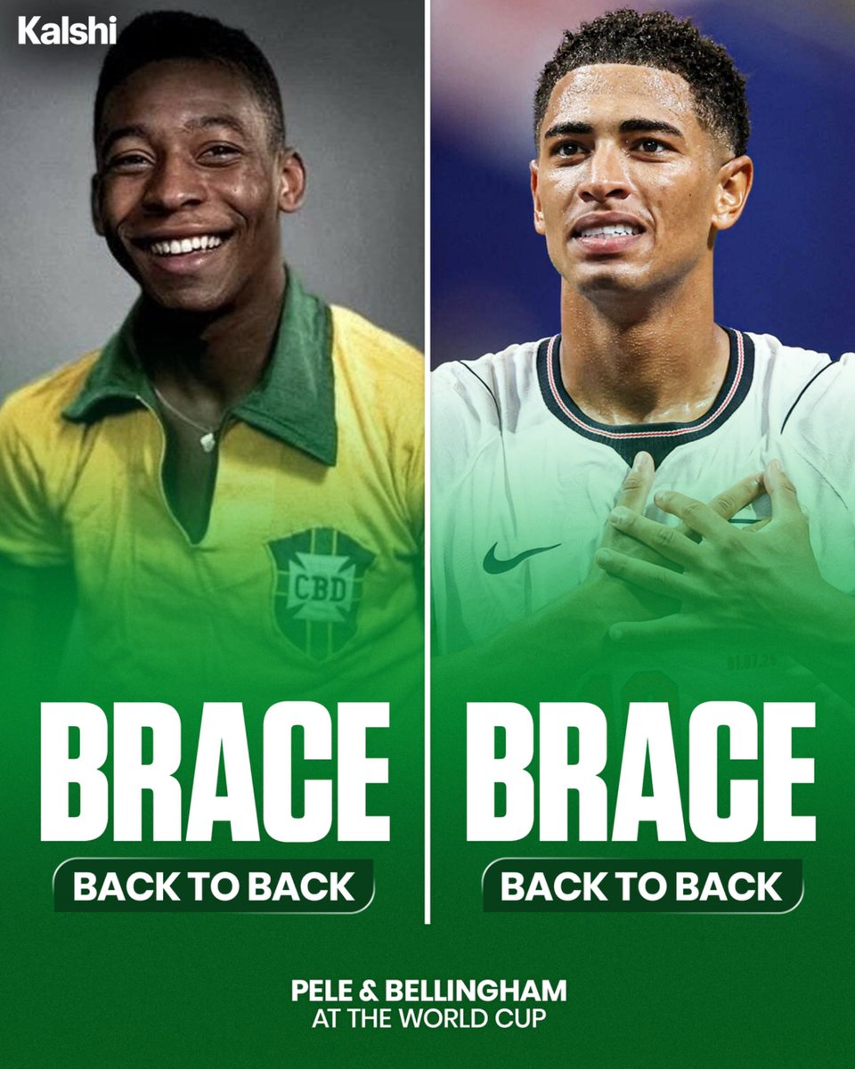 KalshiSports's tweet photo. 🚨| Jude Bellingham joins Pelé as the only players to score braces in back-to-back FIFA World Cup knockout matches. 🤯 https://t.co/e0NffsXyqA