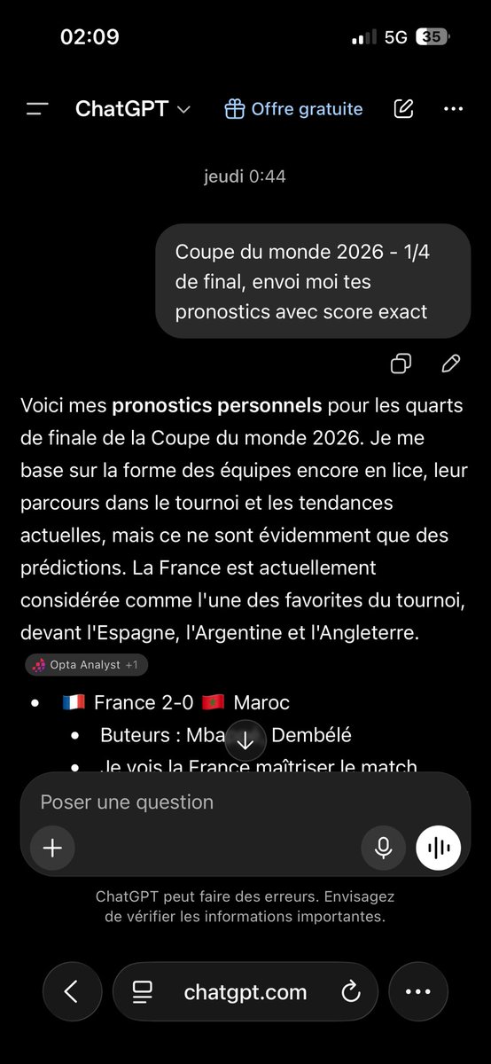 pzyzzt20's tweet photo. @ActuFoot_ CHATGPT EST FOU?? https://t.co/JwDxEUZ7nX