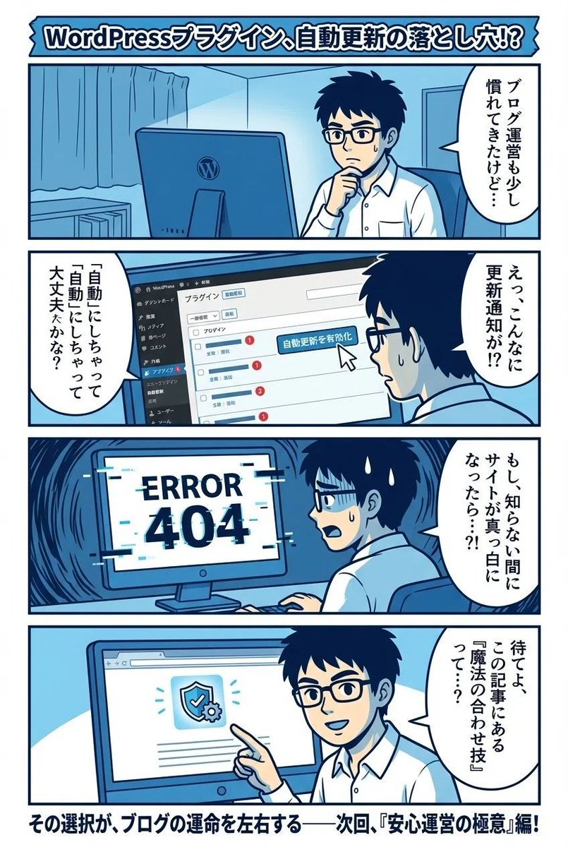 Seiji_webcreate's tweet photo. WordPress 5.5から標準機能になった「プラグインの自動更新」について、そのメリット・デメリット、そして「どのプラグインを自動にして、どれを自分でするべきか」という見極めのコツを、優しく丁寧に解説しています。
https://t.co/EYpsK8xjQu https://t.co/HvxhiW1JJJ