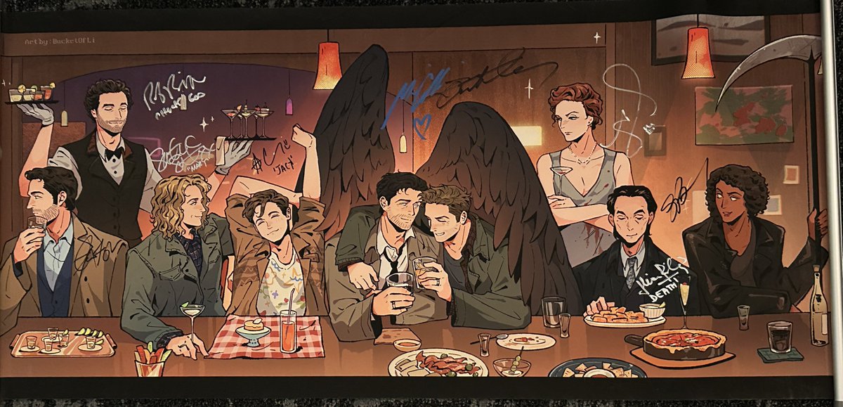 Brustiel's tweet photo. How this masterpiece finally turned out 😽🫶🫶
TYSM @li_bucket! everyone who signed was so amazed by this!!! (literally everyone stared and smiled at this, including jensen ofc, and the heart misha drew right between cas and dean🥰)
#destiel #spntor #notmyartbutmycommison https://t.co/mr4xDT322S