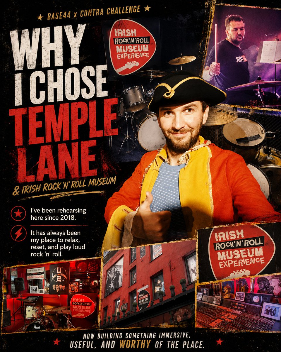 RaptorLabsX's tweet photo. I’m starting my build for the Base44 x Contra #base44giveitaglowchallenge, and I wanted to share why I chose Temple Lane Studios / Irish Rock ’n’ Roll Museum as my local business inspiration.

Out of all the businesses I could have chosen, this one was an easy decision.

I’ve been rehearsing there with my band since 2018, and it has always been one of those places where I could relax, switch off from everything else, and just enjoy playing proper loud rock ’n’ roll. Great atmosphere, great memories, and always a place connected with good energy for me.

That’s exactly why I wanted to build my challenge project around it.

The goal is to create a more immersive, interactive, and useful digital experience around the kind of things that matter here: bookings, rehearsals, equipment, visitors, and the overall backstage feel.

Still early, but I’m excited to see where this goes.

Check it out! 🎼 🥁

👉 https://t.co/85xPqGyEoS

#base44giveitaglowchallenge
@Base44  & @contra