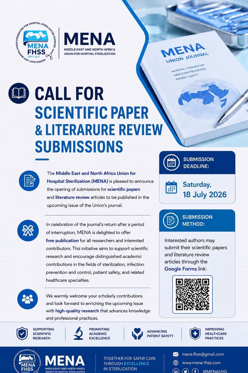MENAFHSS26's tweet photo. 📢 Call for Papers

The MENA Union Journal is now accepting Original Scientific Papers and Literature Reviews.

🆓 Publication is FREE for this relaunch edition.

📅 Deadline: 18 July 2026

📩 Submit your manuscript:
https://t.co/aGyUyOBOud https://t.co/8IH5rb8QG1