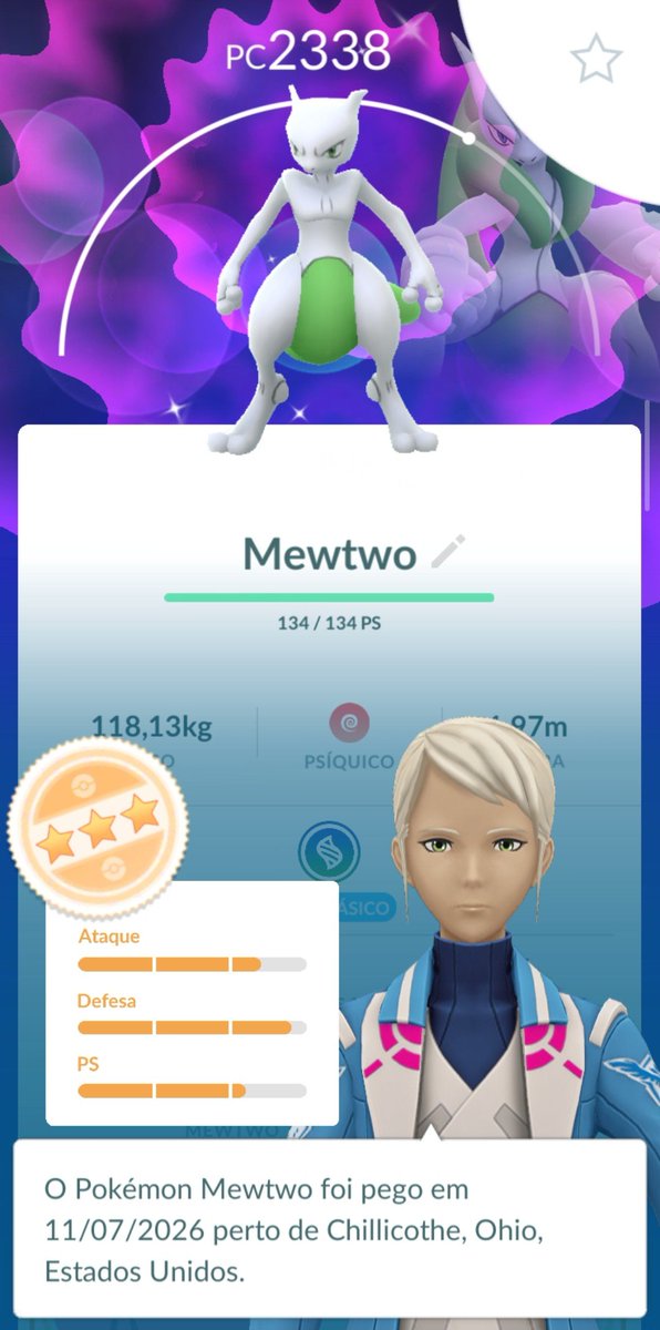 Luix2469's tweet photo. Peguei meu primeiro Mewtwo no Pokémon Go graças ao evento de hoje e ele ainda veio SHINY 

AAAAAAAAAAAAAAAAAAA https://t.co/PJ7ZqrVZy1