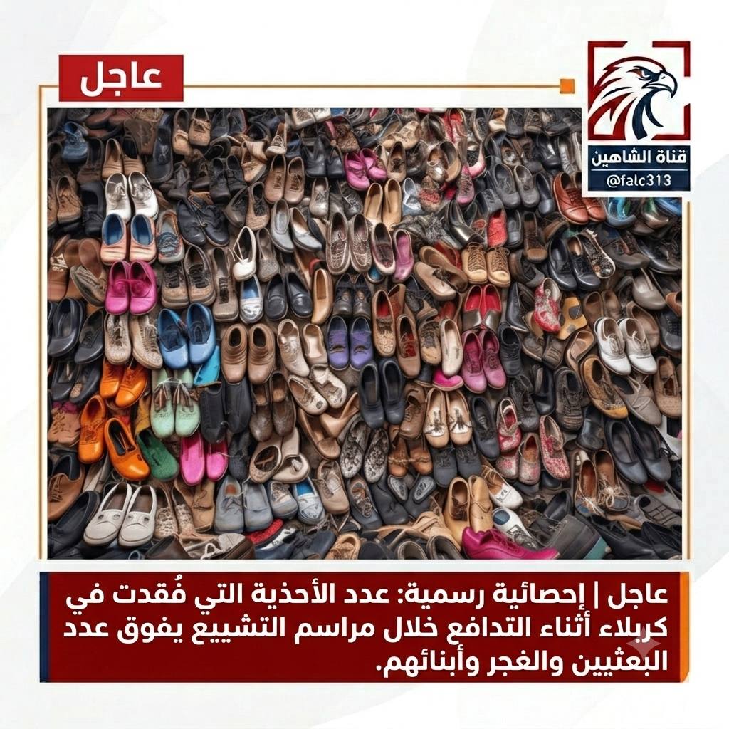 allah244740's tweet photo. عاجل | إحصائية رسمية: عدد الأحذية التي فُقدت في #كربلاء_المقدسة أثناء التدافع خلال مراسم التشييع يفوق عدد البعثيين والغجر وأبنائهم. https://t.co/CwKK2kwDaV