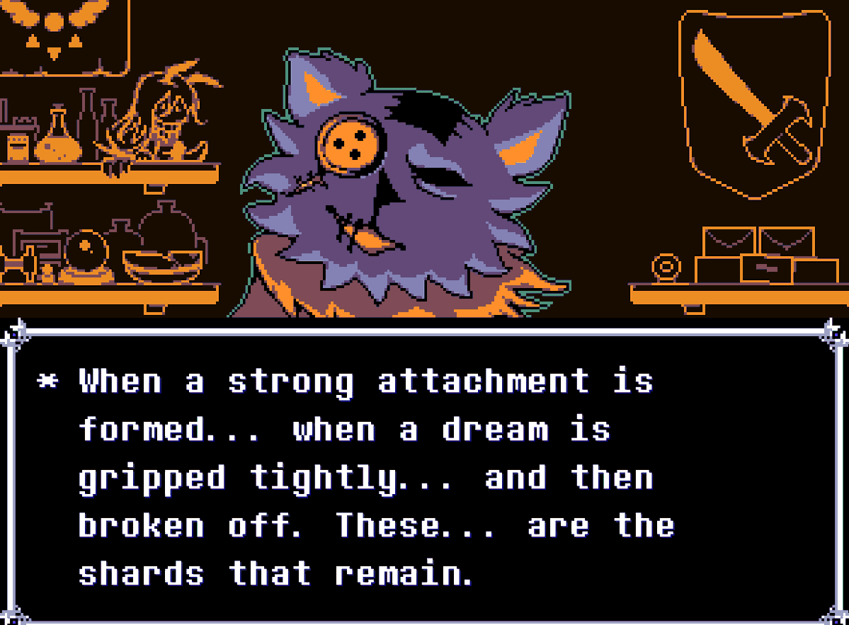Raker03's tweet photo. I don't think the roaring knight is December. I believe they're not a person, but rather the manifestation of Asriel's broken dreams born after he lost Dess.
The knight might be entirely made out of shadow crystal, and they resemble both Dess and Asriel in many ways.

#deltarune https://t.co/FhNLrE3qBp