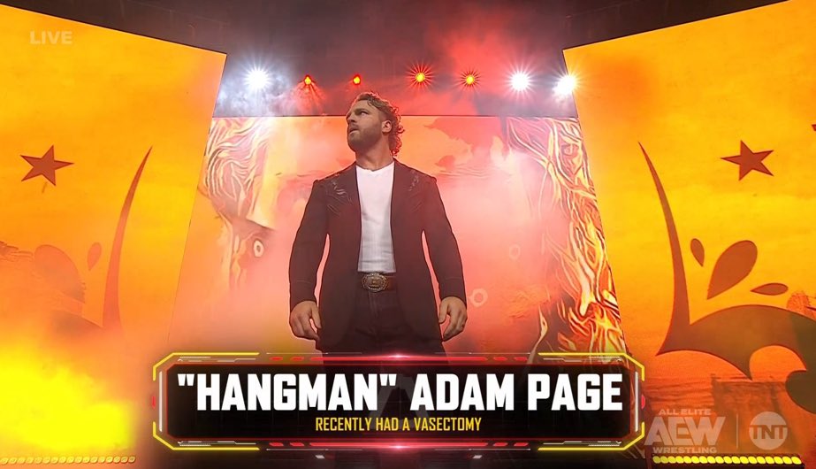zerocontextAEW's tweet photo. Ok even for Hangman lower third standards this is insane 😭 #aewcollision https://t.co/xWVu4WjA8A