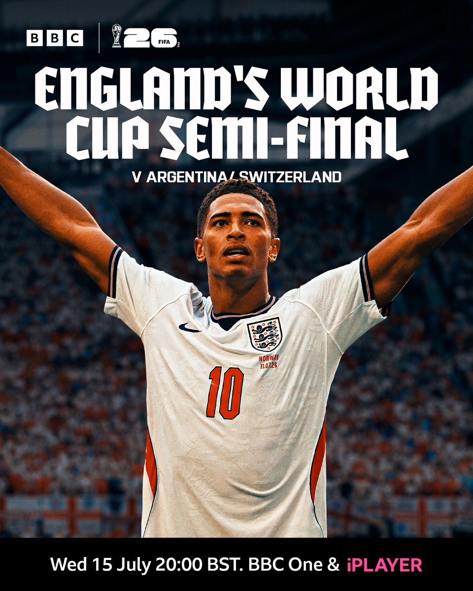 BBCSport's tweet photo. WATCH ENGLAND'S WORLD CUP SEMI-FINAL LIVE ON THE BBC! 📺

See you on Wednesday. There's no other place to be. https://t.co/p2CYbzSh9k