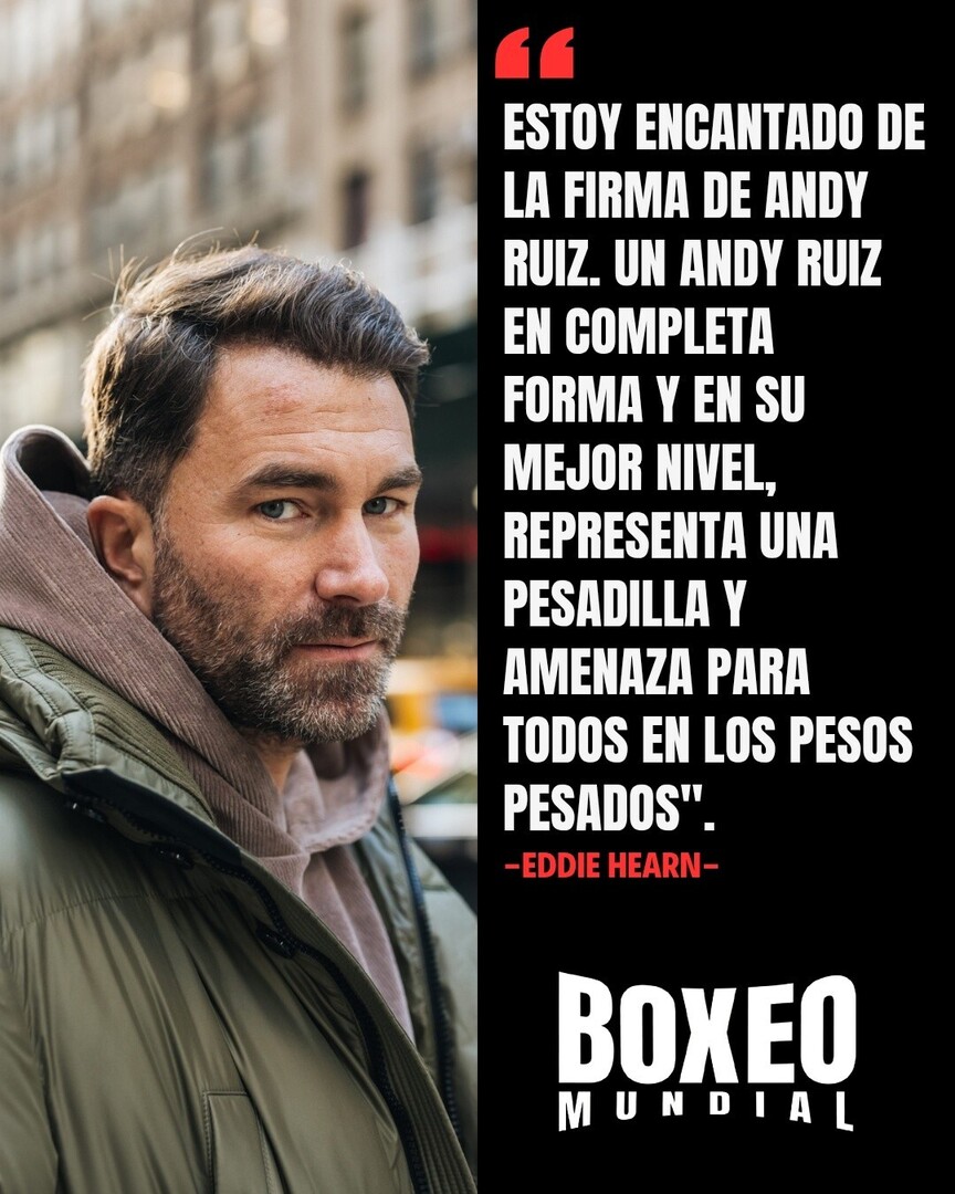 BoxeoMundial's tweet photo. Eddie Hearn 🇬🇧 complacido y motivado con la firma de Andy Ruiz Jr 🇺🇸 🇲🇽 con Matchroom Boxing 🥊 🔥

#Boxeo #Boxing #EddieHearn #AndyRuiz https://t.co/RsPQWH3ArS