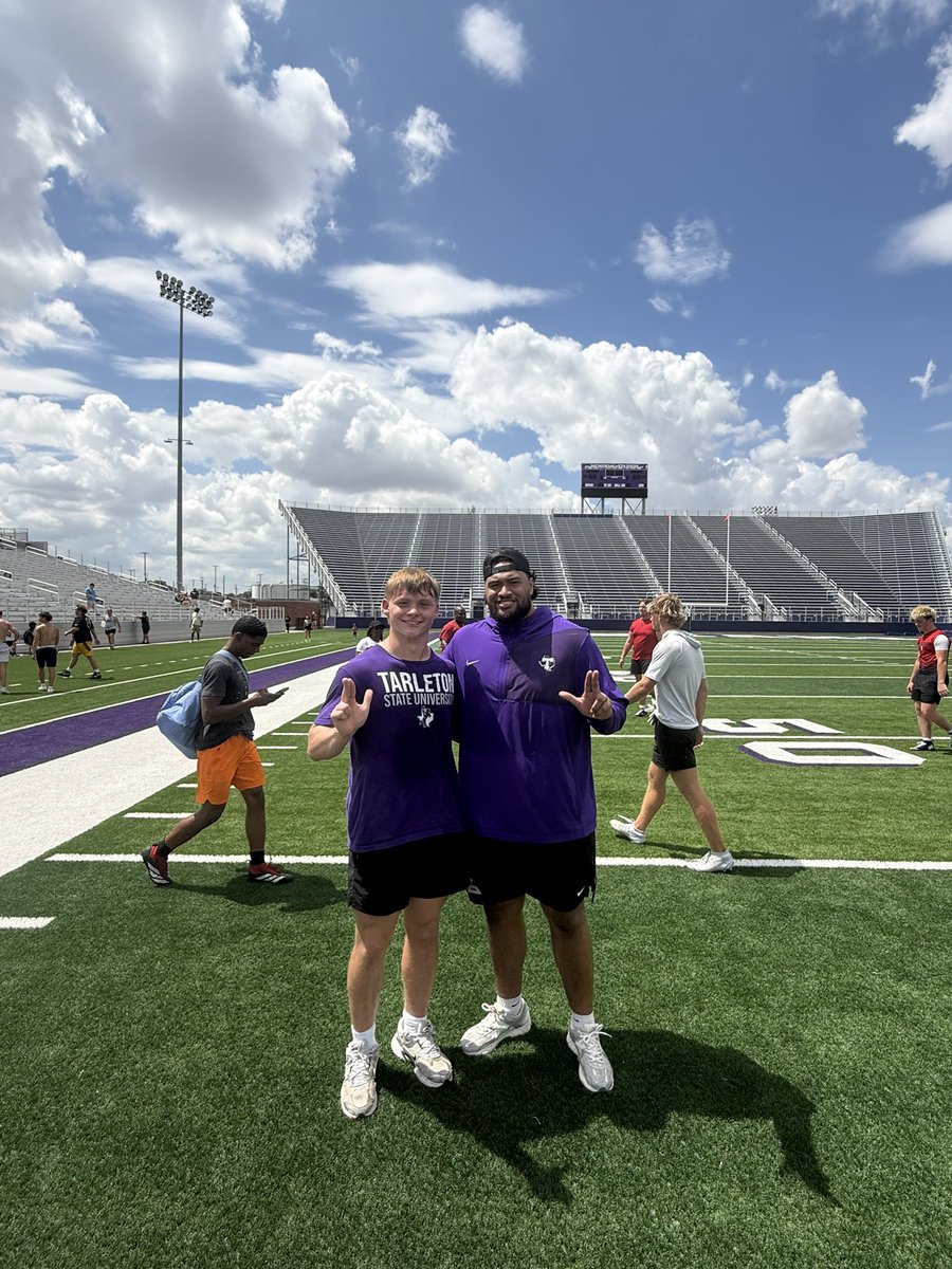 Andrewhoffman08's tweet photo. Had an amazing day today at the Tarleton camp! Truly blessed to be able to go out and compete . Thank you!!! 
 @CoachWolf_TSU @TarletonFB https://t.co/vrQGMlKY0I