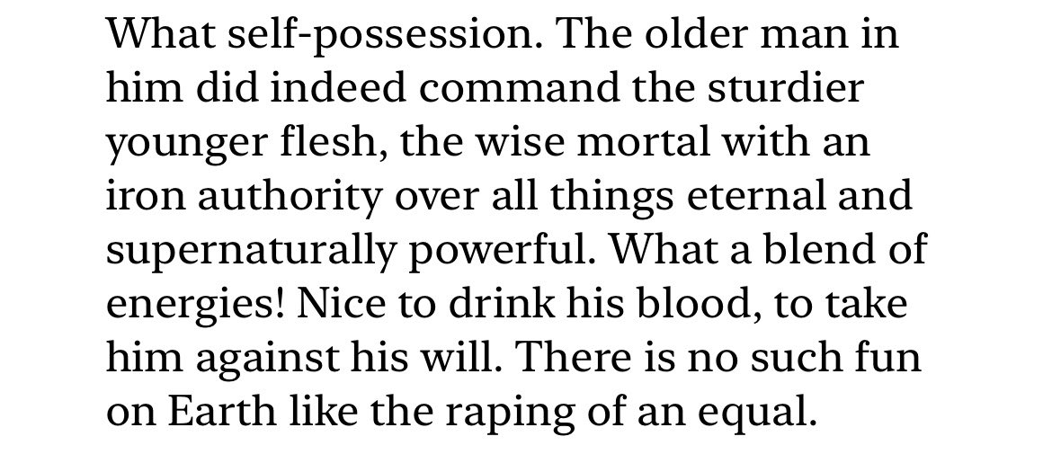 fleurstat's tweet photo. book armand rapes bianca, rapes lestat and rapes denis while being a csa victim. he also straight up says this about david. if you don’t think he’d be capable of something like this you simply don’t understand the character you supposedly like https://t.co/7DbTfCesG1