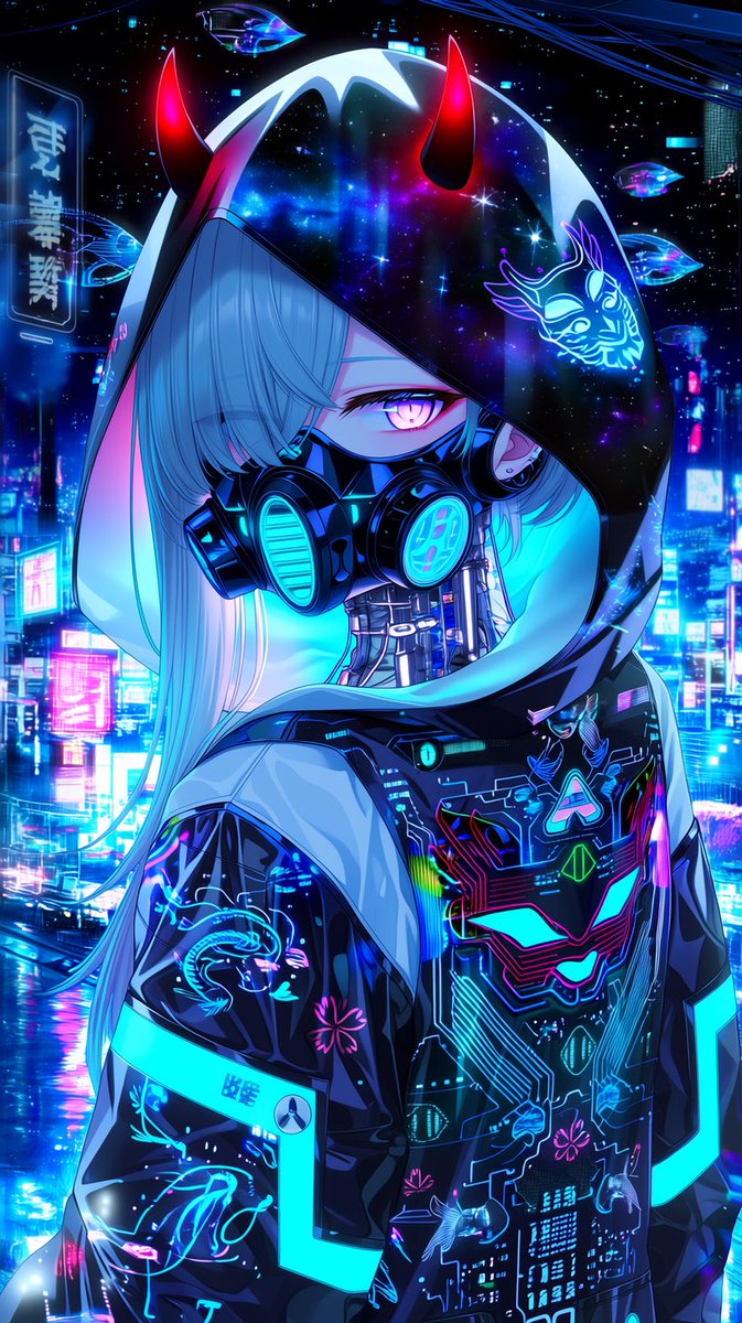 Numatea0315's tweet photo. サイバーパンク×鬼娘
 #AIイラスト #サイバーパンク https://t.co/X80wES1u9p