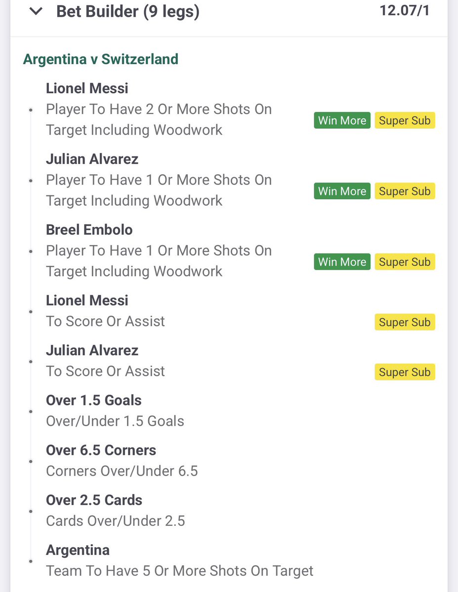 LOAPbettingPU's tweet photo. Argentina vs Switzerland Bet Builder

@ 13.07 odds

❤️this tweet if you back it! https://t.co/G1kverAvXL