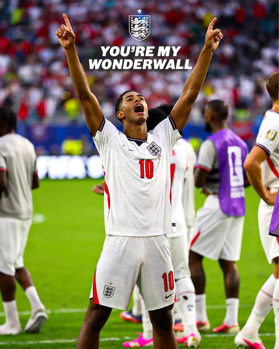 Image of Jude Bellingham with the text, You're my wonderwall. 