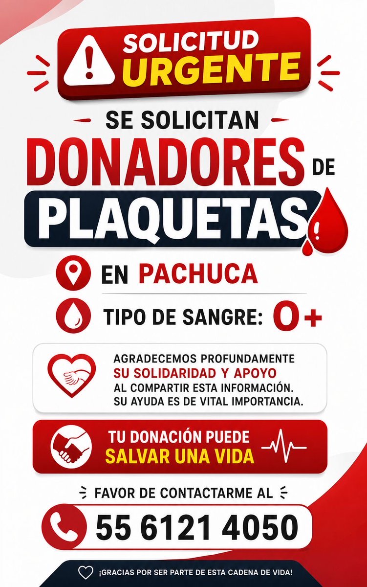donaenvida's tweet photo. #URGENTE #Pachuca #Plaquetas
con tipo de #Sangre O+.
Contactar al 556 121 4050.

#DonaEnVida https://t.co/Ap87Spsjk6