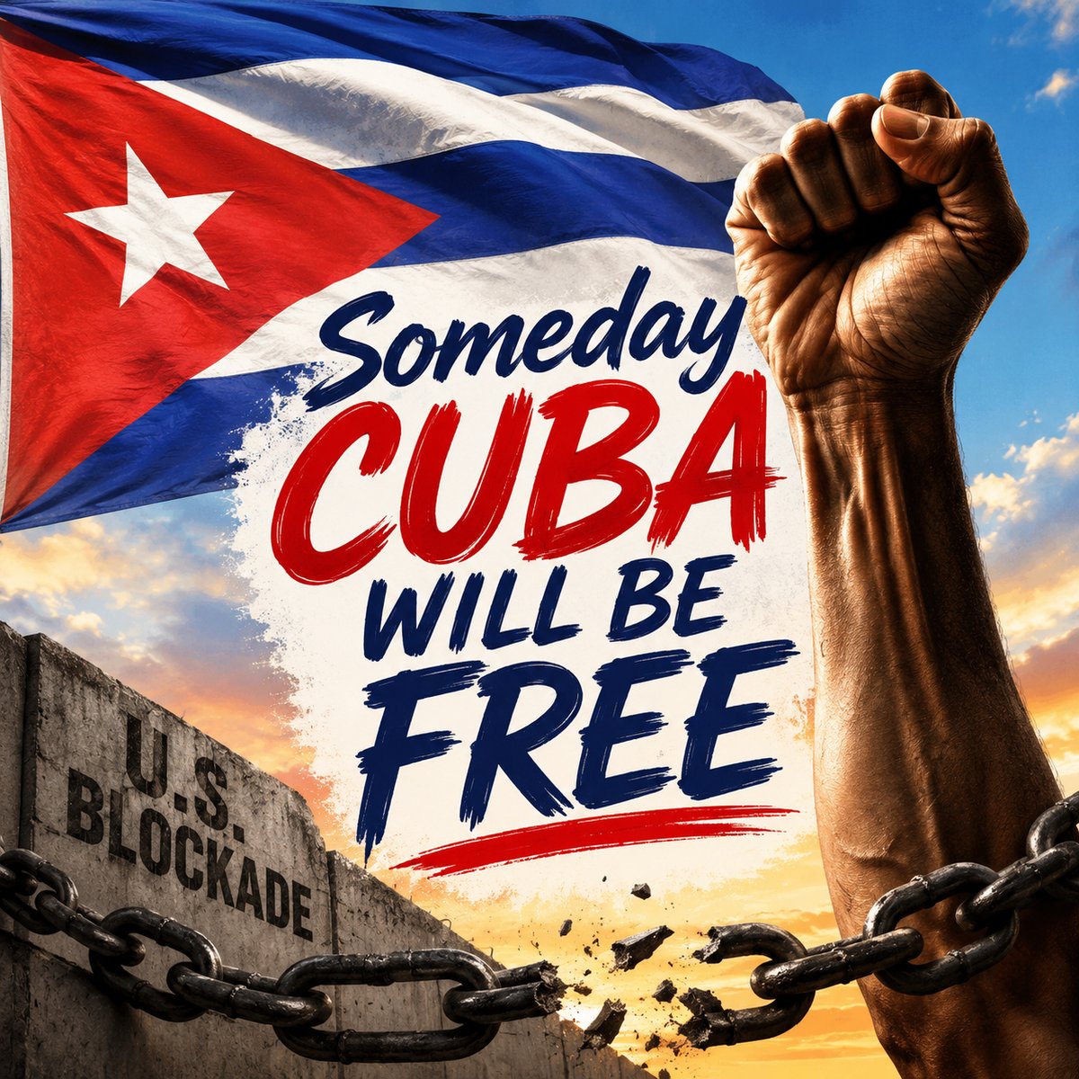 EmbacubaCanada's tweet photo. Someday #Cuba🇨🇺 will be free: free from the criminal U.S. blockade that today, with ruthless cruelty, plays a major role in making life unbearable for the Cuban people, who continue to endure this ordeal without surrendering.

#DropTheBlockade https://t.co/61CEjQuNbD